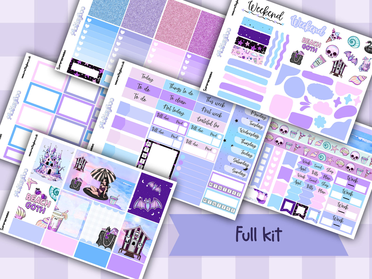 Summerween weekly planner sticker kit, journaling, vertical planner, summer themed, functional and decorative stickers for scrapbooking