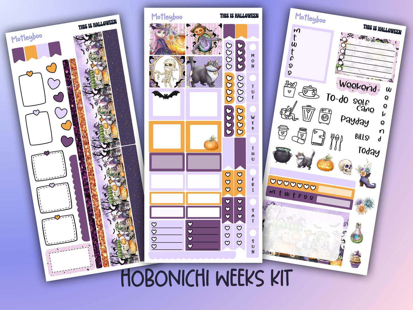 Hobonichi weeks, weekly sticker kit, hobonichi planner, halloween stickers, planner, hobonichi functional sticker, planner stickers, spooky