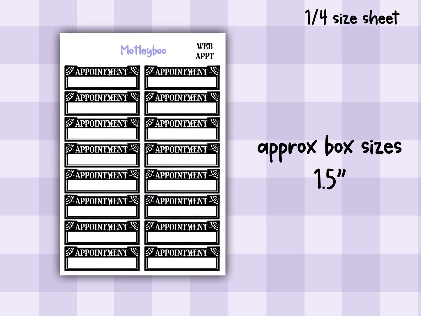 Gothic Appointment Planner Stickers: Spiderweb Header Stickers
