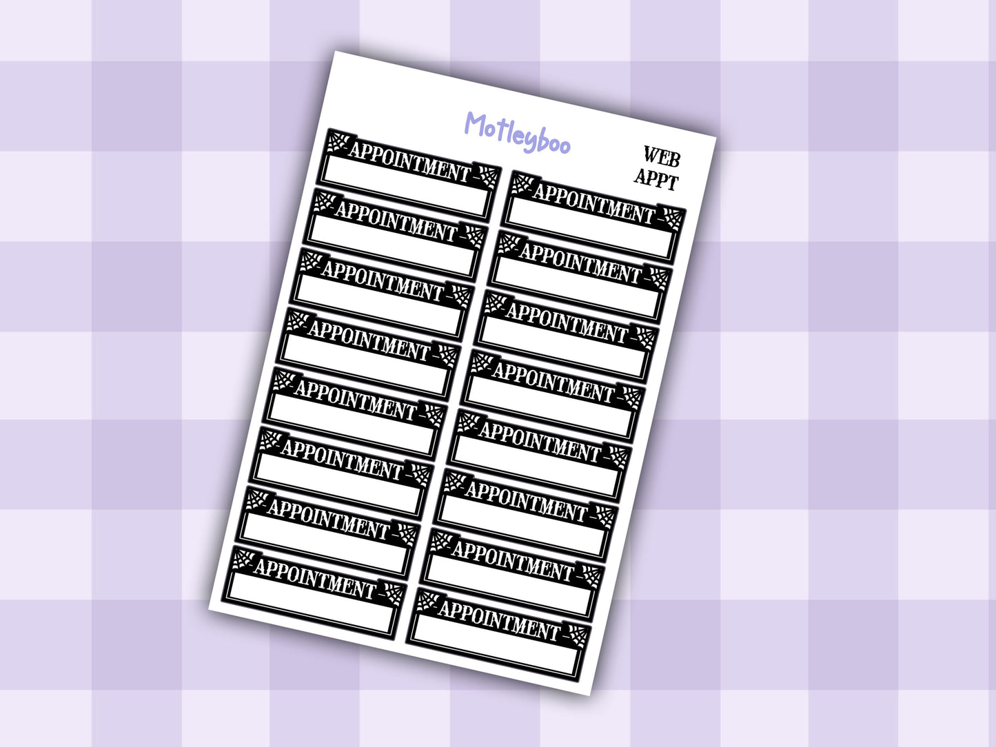 Gothic Appointment Planner Stickers: Spiderweb Header Stickers