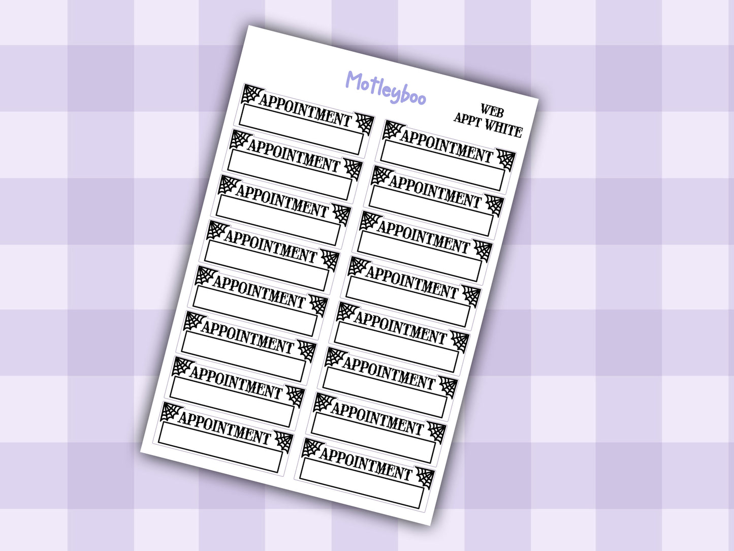 Gothic Appointment Planner Stickers: Spiderweb Header Stickers