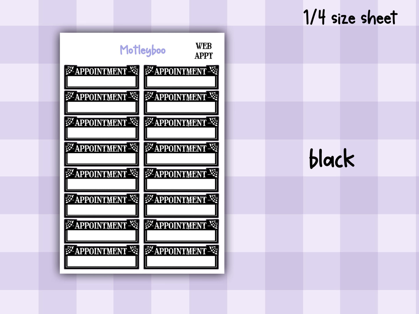 Gothic Appointment Planner Stickers: Spiderweb Header Stickers