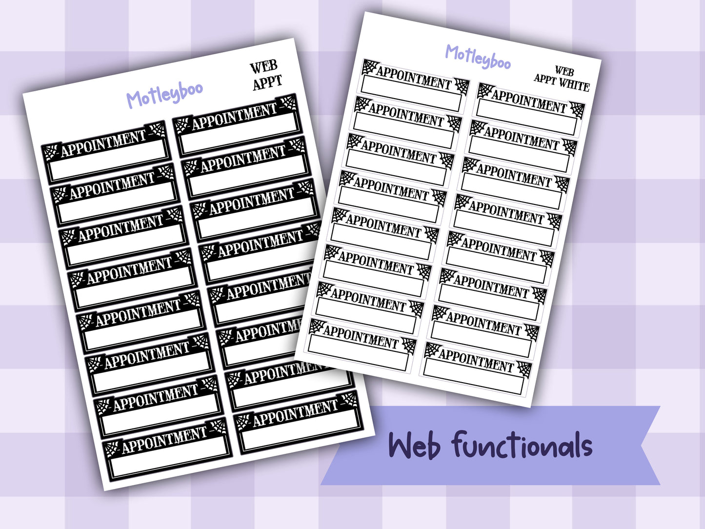Gothic Appointment Planner Stickers: Spiderweb Header Stickers