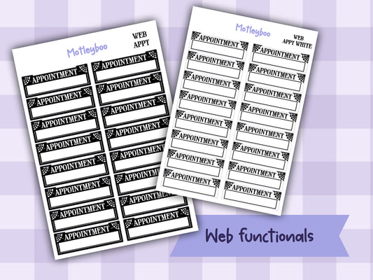 Gothic Appointment Planner Stickers: Spiderweb Header Stickers