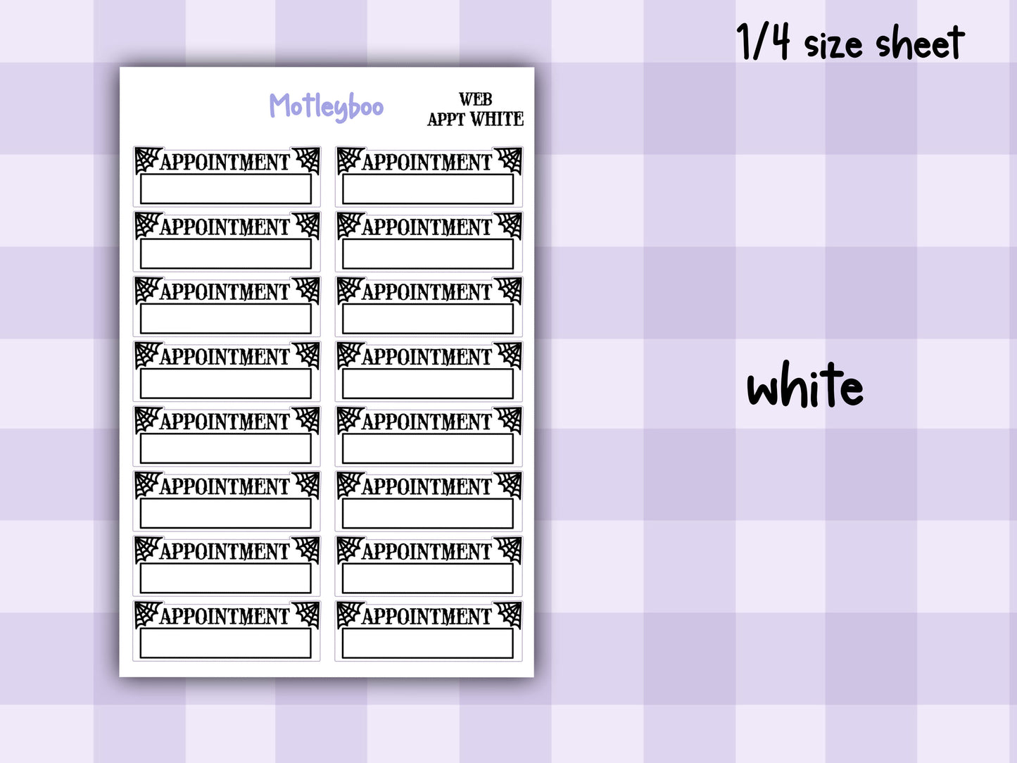 Gothic Appointment Planner Stickers: Spiderweb Header Stickers