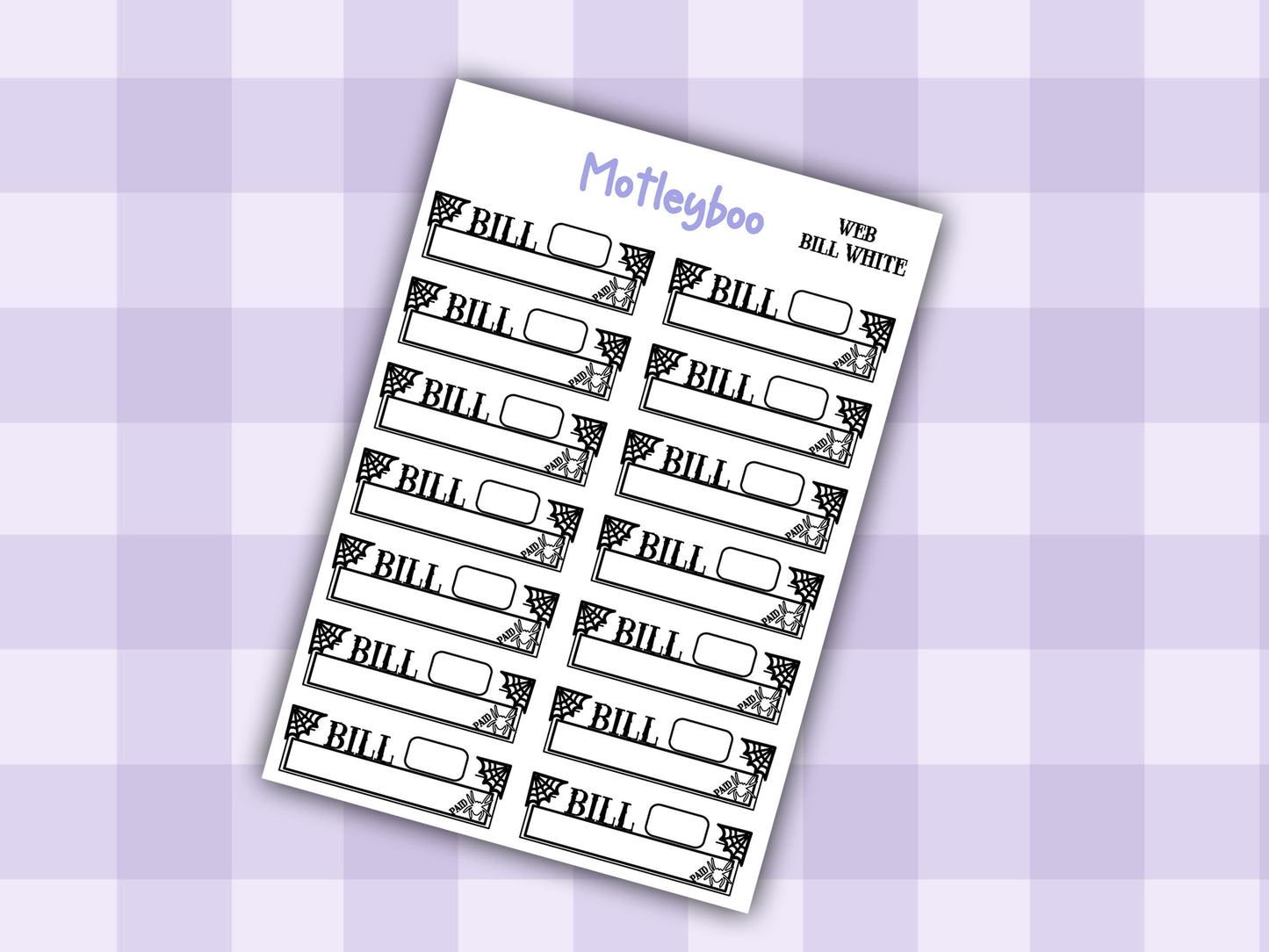 Gothic Bill Planner Stickers, Spiderweb, Black and White, functional planning
