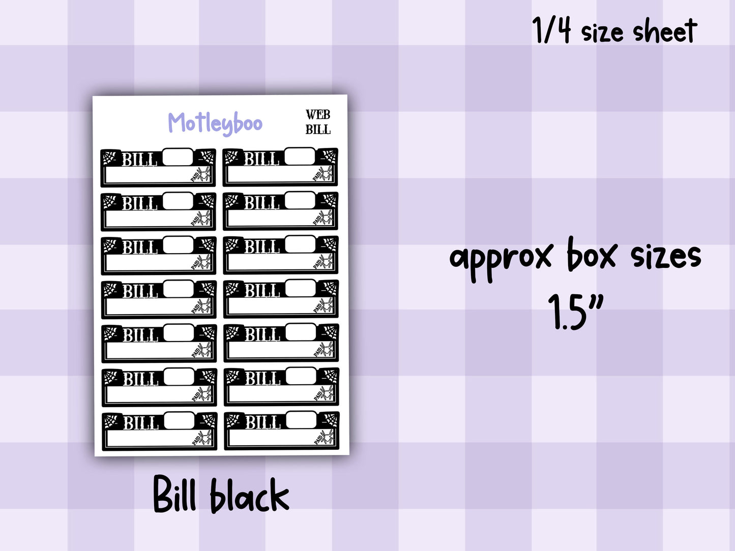 Gothic Bill Planner Stickers, Spiderweb, Black and White, functional planning