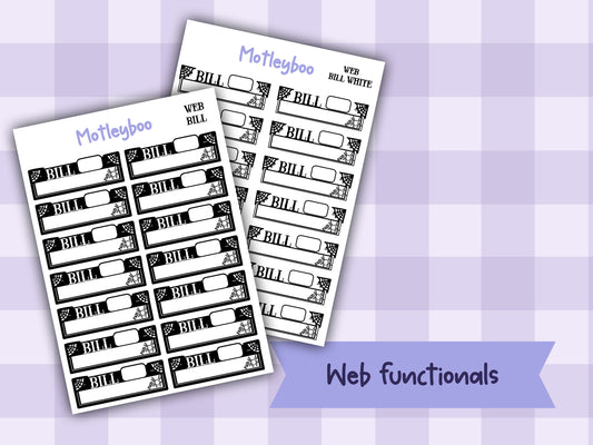 Gothic Bill Planner Stickers, Spiderweb, Black and White, functional planning