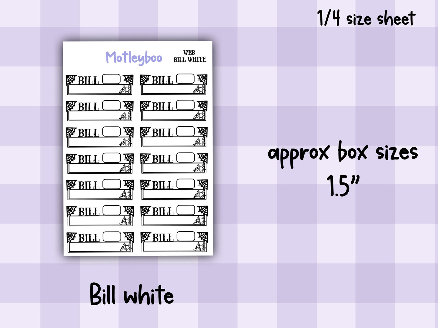 Gothic Bill Planner Stickers, Spiderweb, Black and White, functional planning