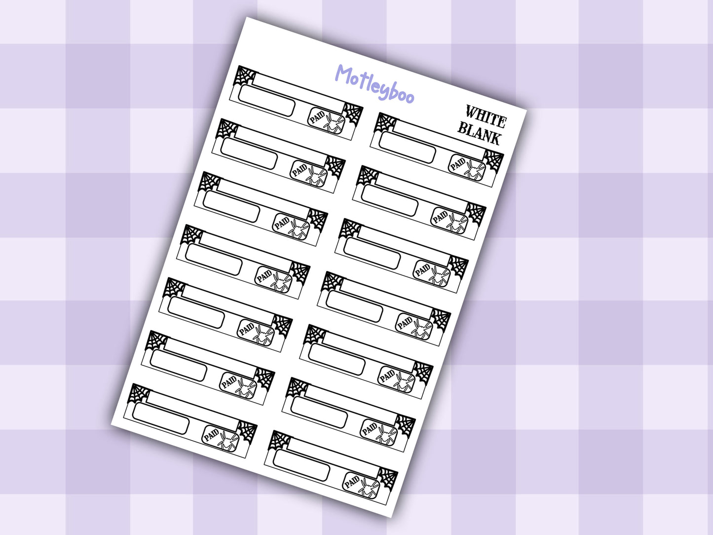 Gothic Bill Planner Stickers, Spiderweb Header Stickers, blank functional, goth planning
