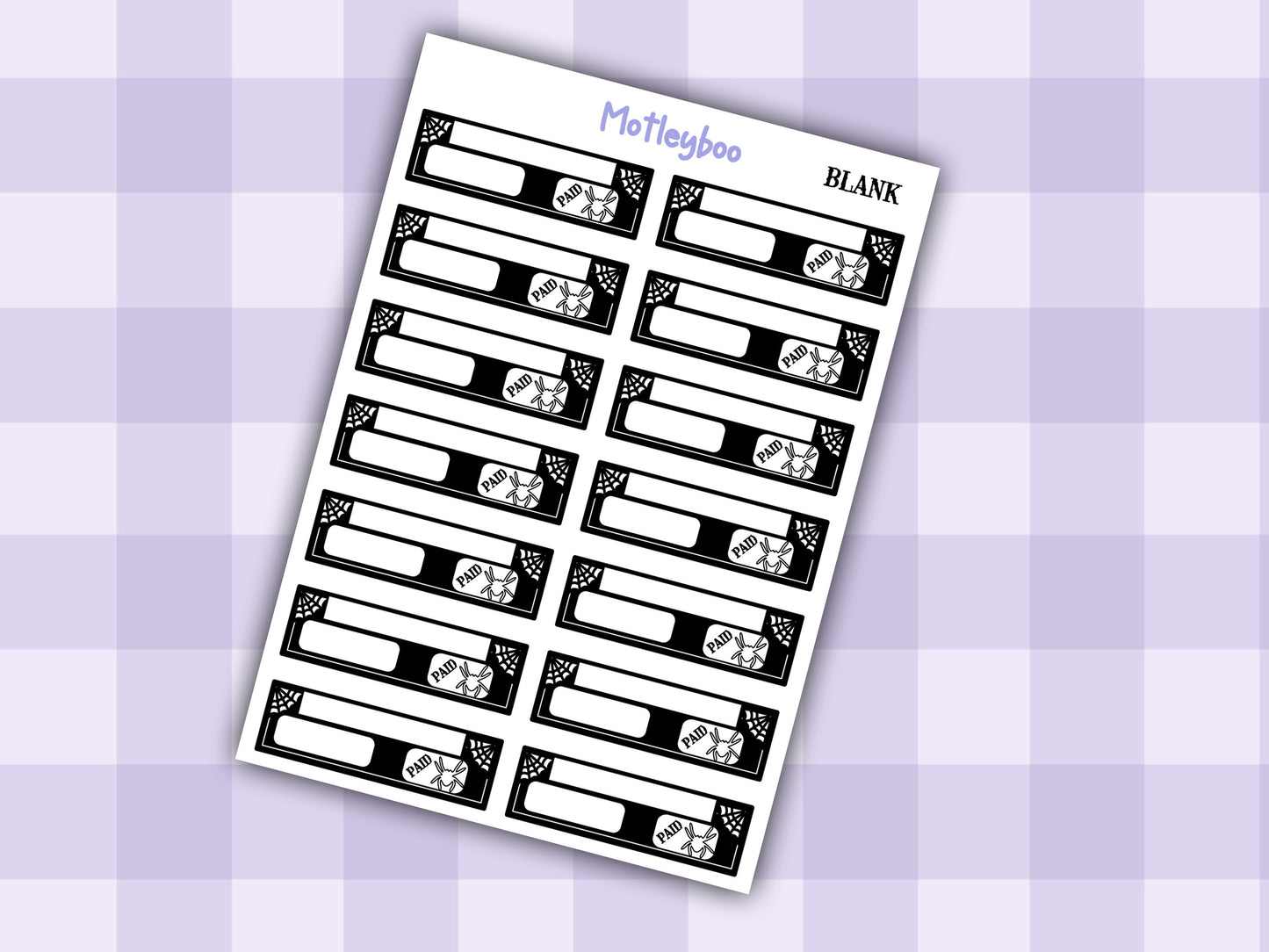 Gothic Bill Planner Stickers, Spiderweb Header Stickers, blank functional, goth planning