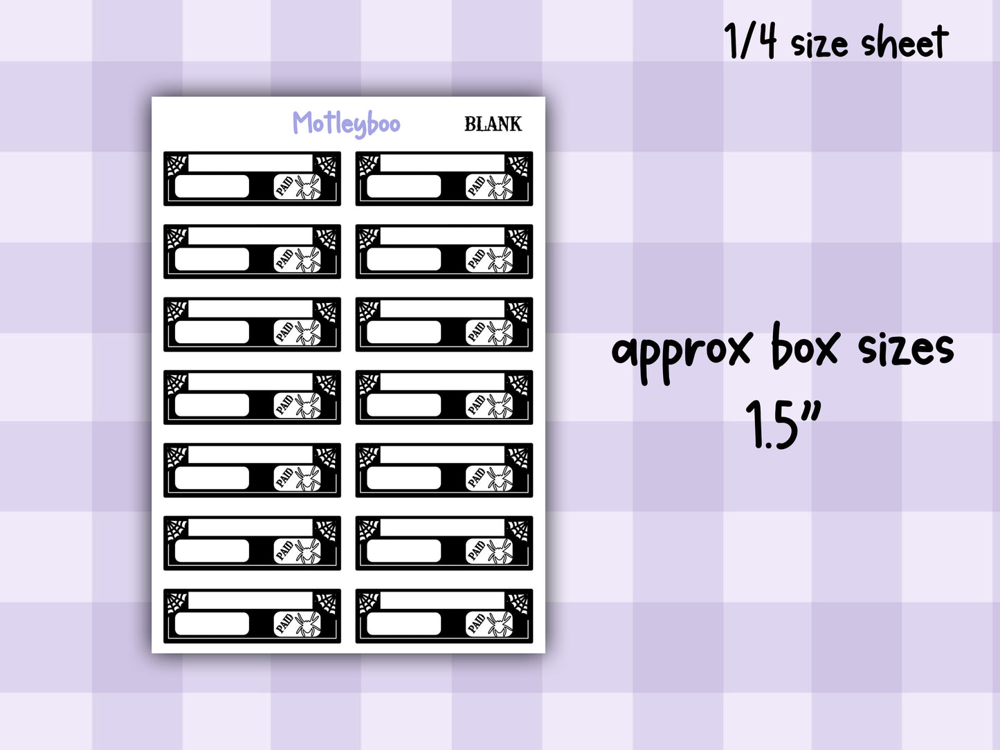 Gothic Bill Planner Stickers, Spiderweb Header Stickers, blank functional, goth planning