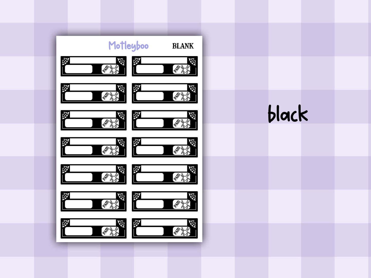 Gothic Bill Planner Stickers, Spiderweb Header Stickers, blank functional, goth planning