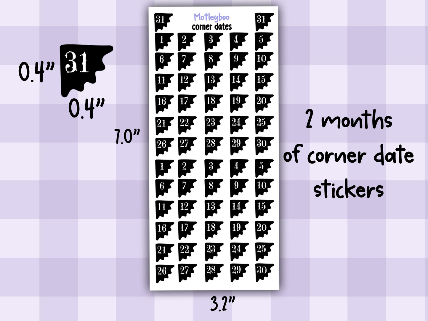 Gothic Planner Stickers, Monthly headers, Black and White, spiderweb collection corner dates