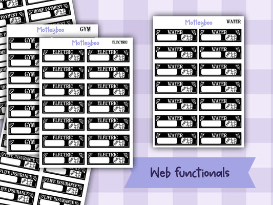 Gothic Bill Name Planner Stickers, Spooky Style Header Stickers, household bill stickers