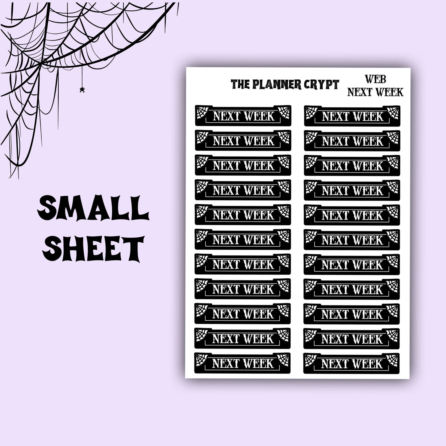 planner stickers, week stickers, vertical planner, gothic planner, functional stickers, black and white, spiderweb stickers, header sticker