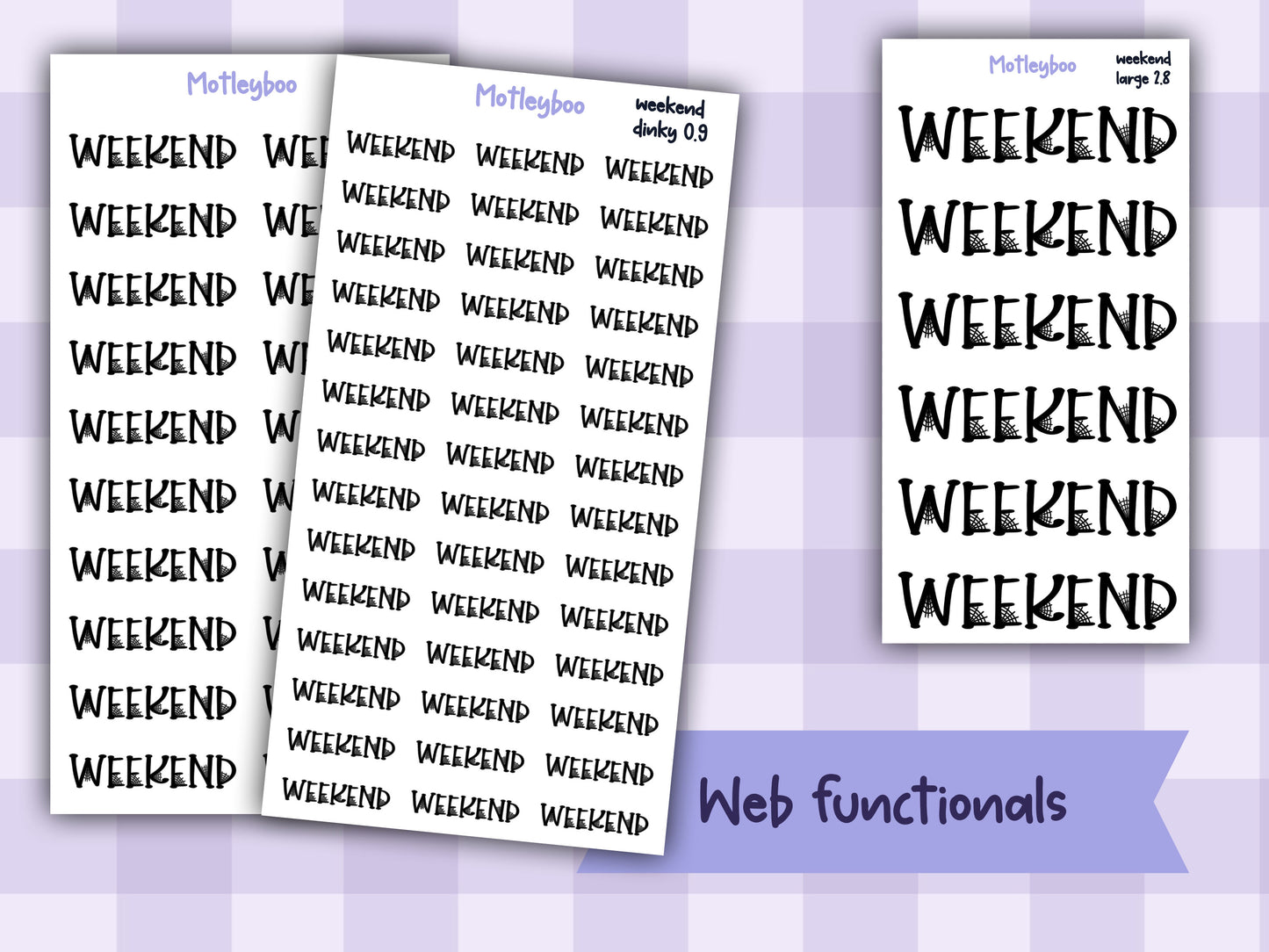 Gothic Planner Stickers, spiderweb Weekend headers