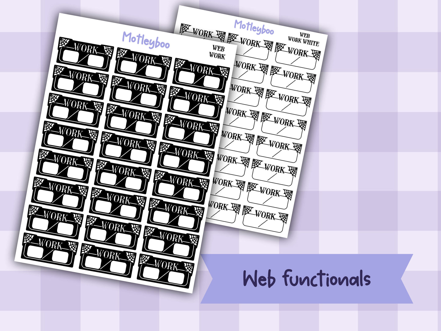 Gothic Work Planner Stickers, Spiderweb Header Stickers for spooky planning