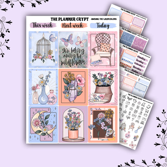 weekly planner sticker kit, moonchild stickers, wildflowers, hippy vibes, stickers, vertical planner kit, weekly planner, a la carte