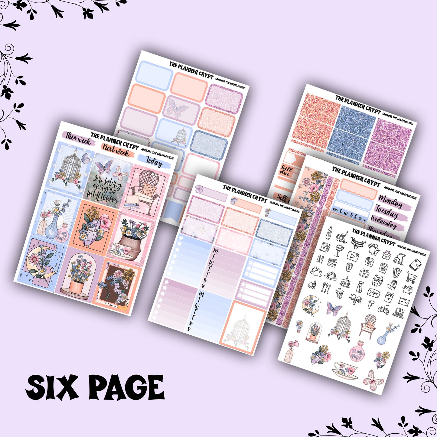 weekly planner sticker kit, moonchild stickers, wildflowers, hippy vibes, stickers, vertical planner kit, weekly planner, a la carte