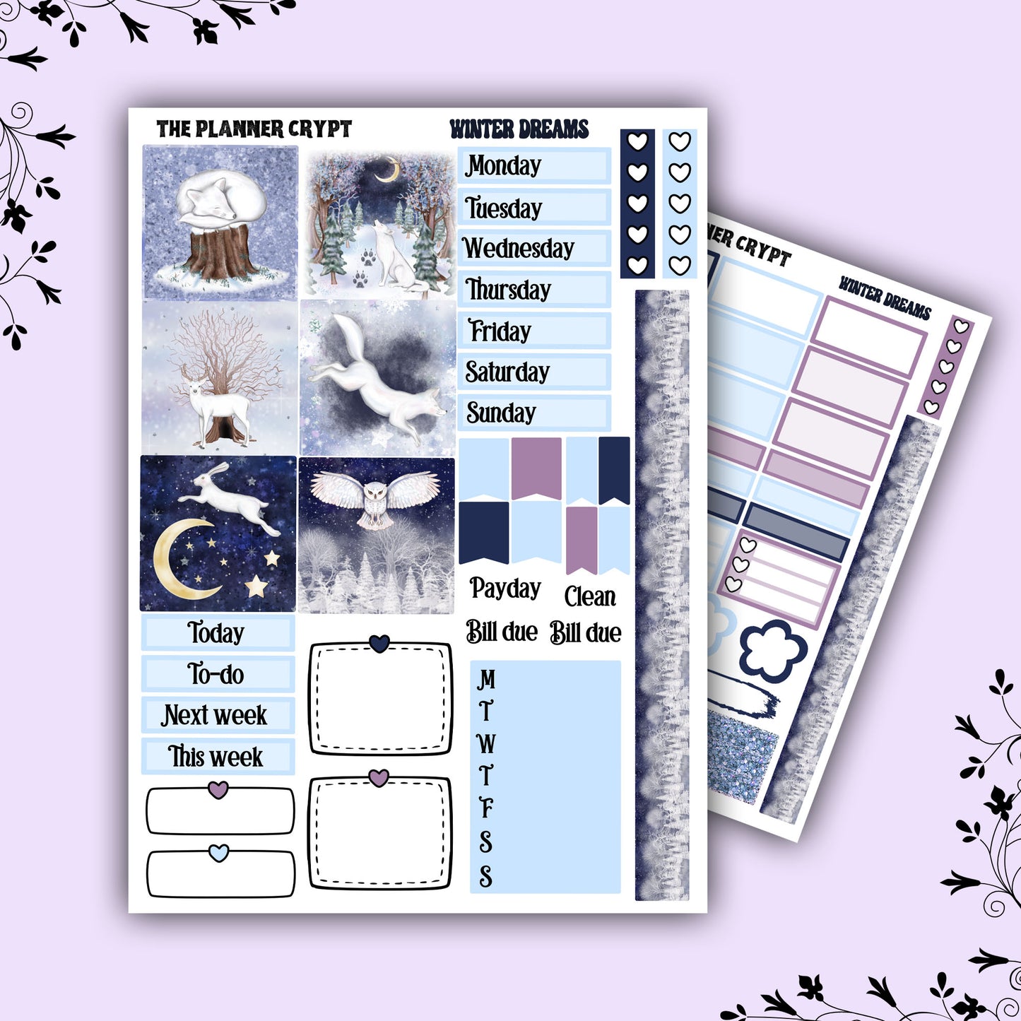 Hobonichi cousin weekly planner sticker kit, winter stickers, winter dreams