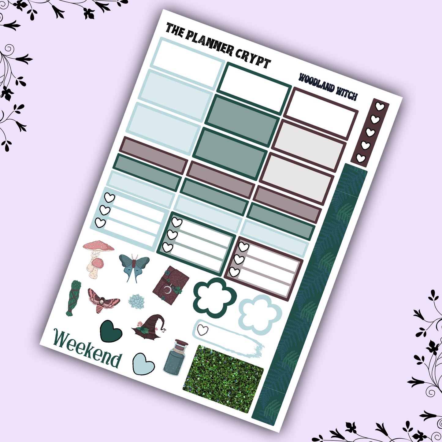 Hobonichi cousin weekly planner sticker kit, eitch planner, woodland witch